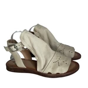Miz Mooz Fifi Wide Leather Sandals Linen EU 39 US 8.5 Studded Ankle Strap